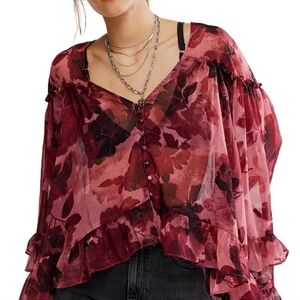 FREE PEOPLE NWOT DAY DREAMING V-NECK HI-LOW BLOUSE SZ SM